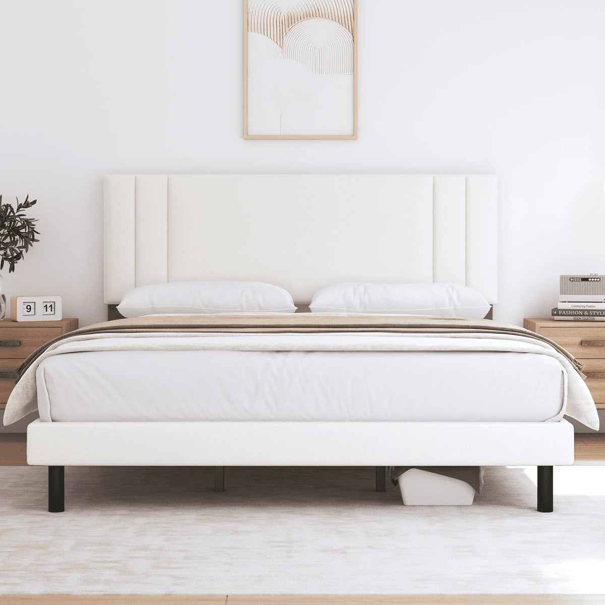 Queen Size Fabric Upholstered Platform Bed Frame S2197