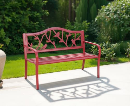 50 Inches Cast Iron Metal Patio Bench with Floral Pattern Backrest N6922