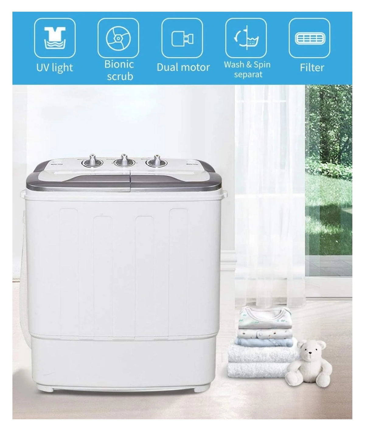 Compact Mini Washer Machine with 8 lbs Washing and 5 lbs Spin Dryer W330
