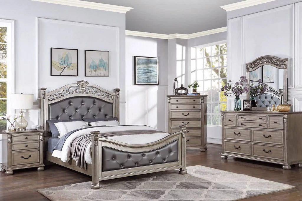 Cal King Size Tufted Fabric Bed 3pc Set with 2 Nightstands Grey A64147
