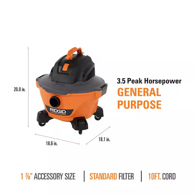 6 Gallon Wet/Dry Shop Vacuum with Hose and Accessories F61886
