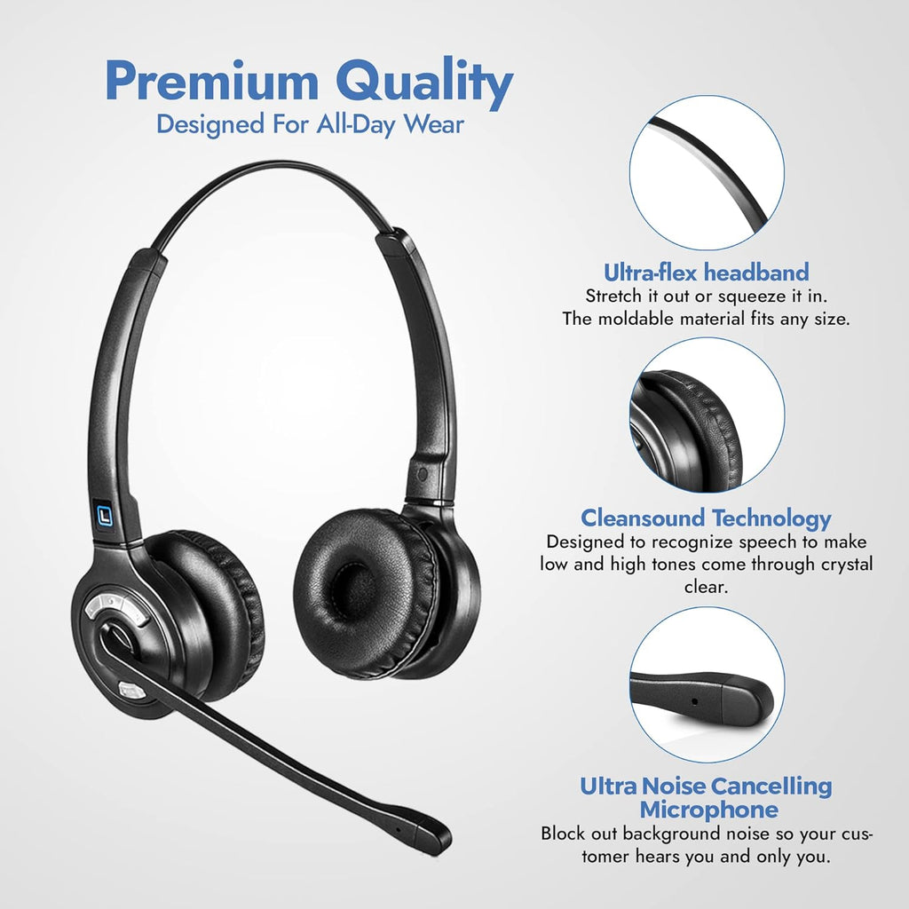 Wireless DECT Office Headset with Bluetooth for Desk Phone, Computer and Bluetooth Device A679