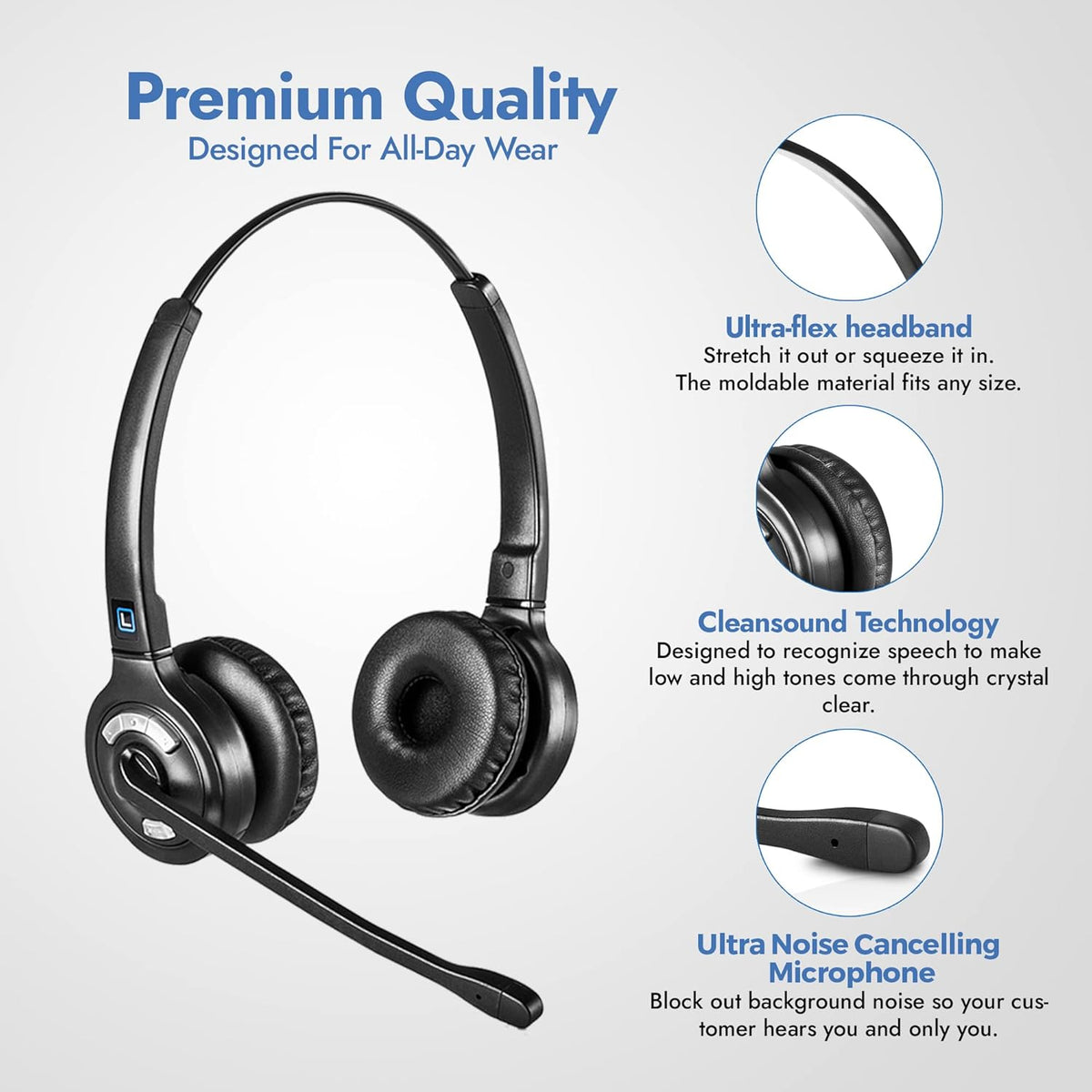 Wireless DECT Office Headset with Bluetooth for Desk Phone, Computer and Bluetooth Device A679