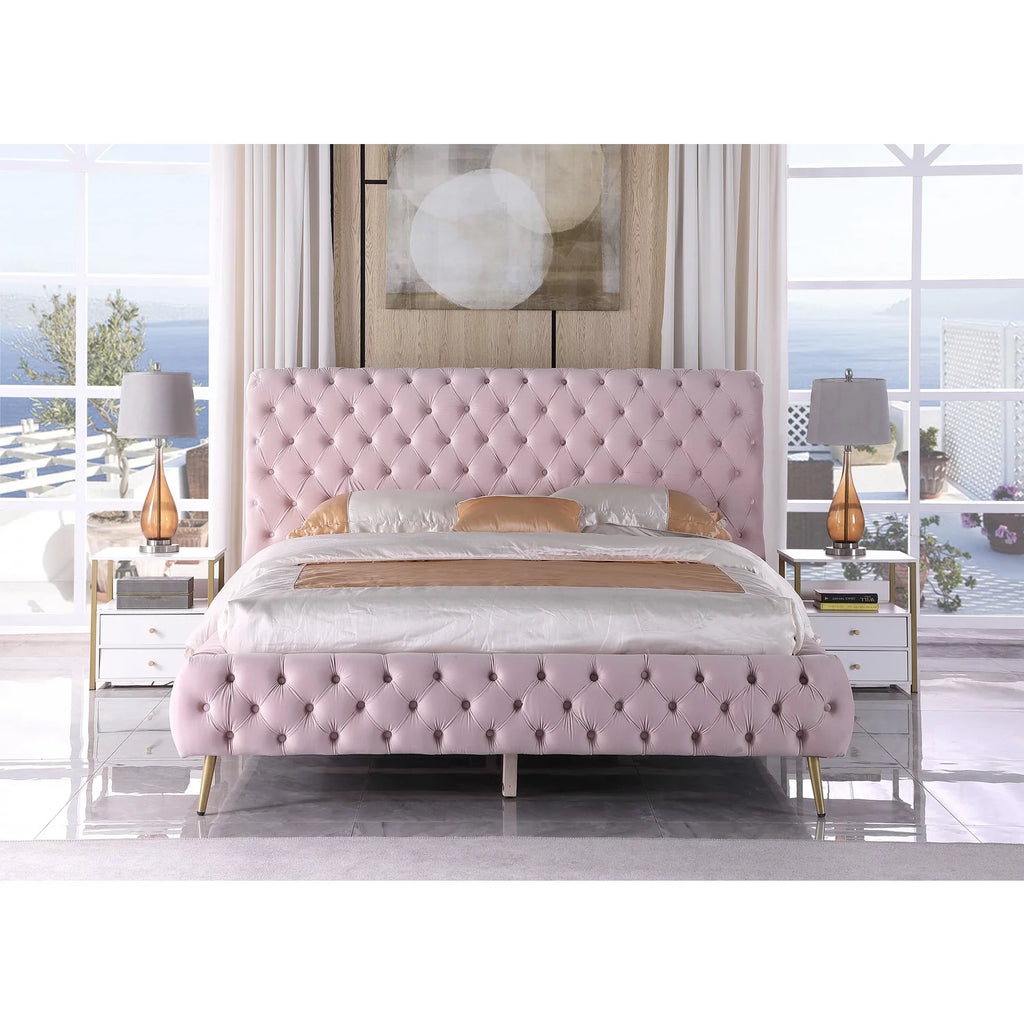 Pink Velvet Platform Cali King Bed L783