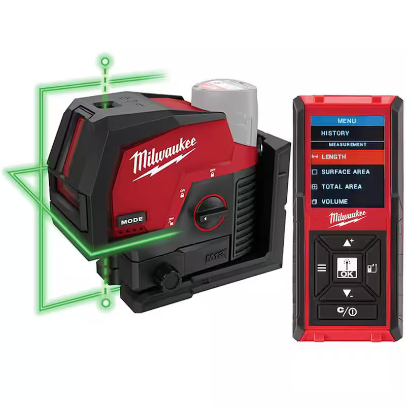 12-Volt Cordless Green Laser Level with Laser Distance Meter E704061