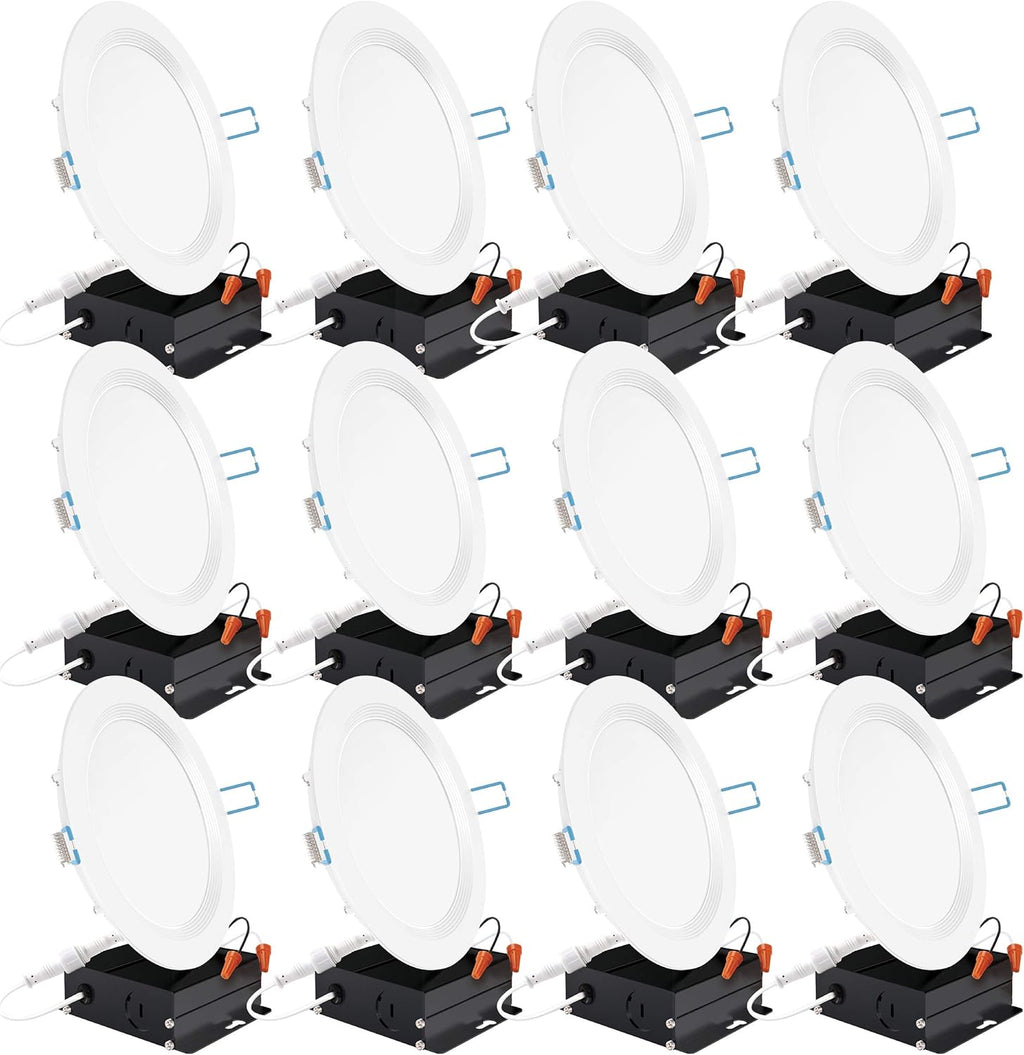12 Pack 4 Inch Ultra Thin LED Recessed Ceiling Lights Slim, Selectable Color Temperature, Dimmable 10W=60W, 650 LM, Baffle Trim, Canless Wafer Thin with Junction Box A4907