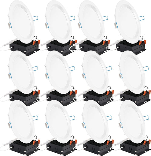 12 Pack 4 Inch Ultra Thin LED Recessed Ceiling Lights Slim, Selectable Color Temperature, Dimmable 10W=60W, 650 LM, Baffle Trim, Canless Wafer Thin with Junction Box A4907