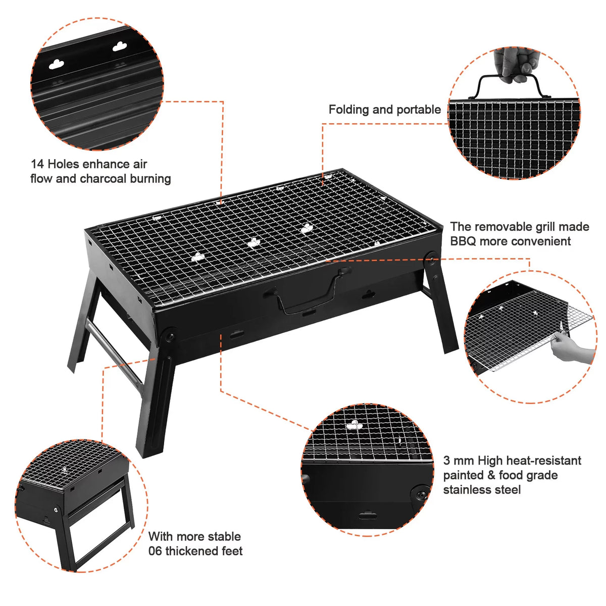 Charcoal Folding Portable Stainless Steel BBQ Grill H634