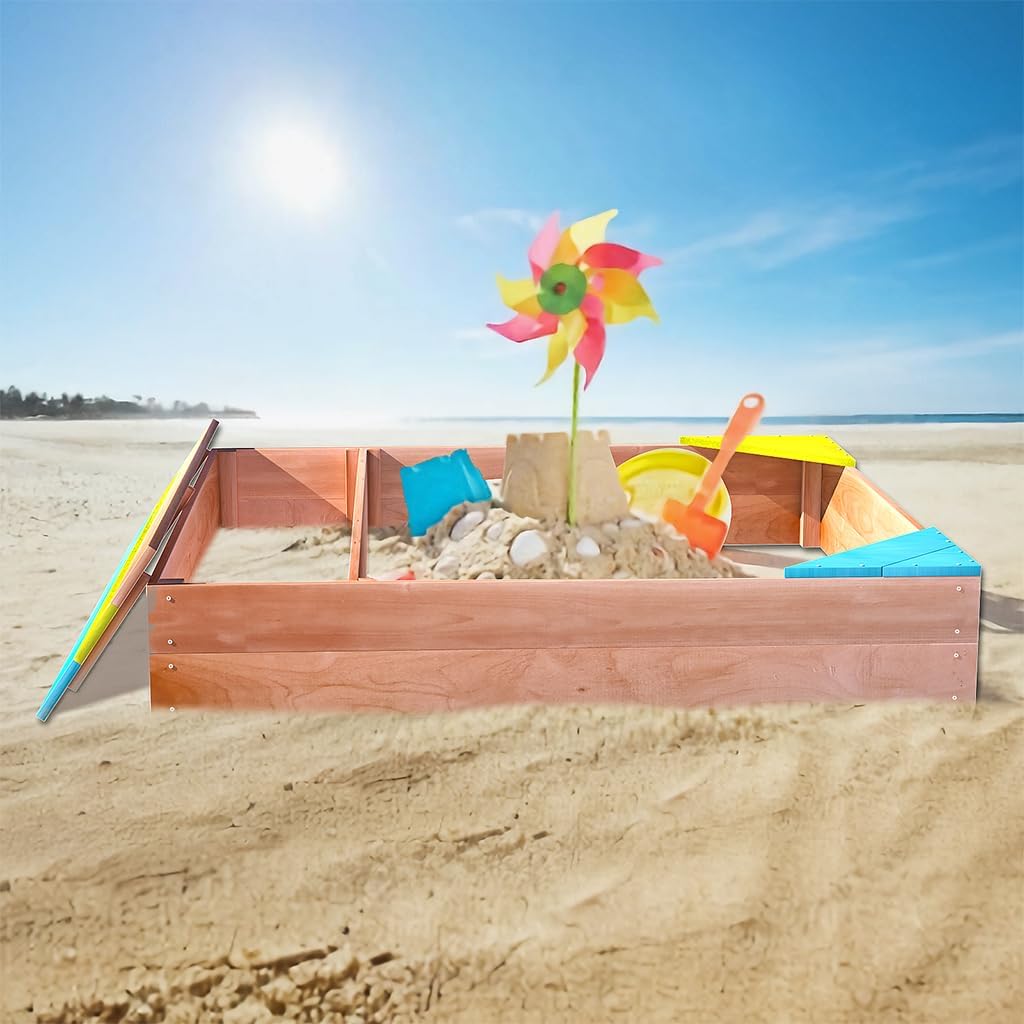 Large Wooden Sandbox with Seat Boards W10991
