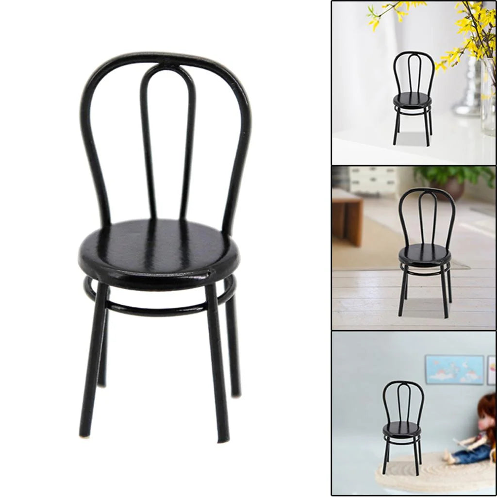 Black Metal Dollhouse Miniature Dining Furniture Seat M98708
