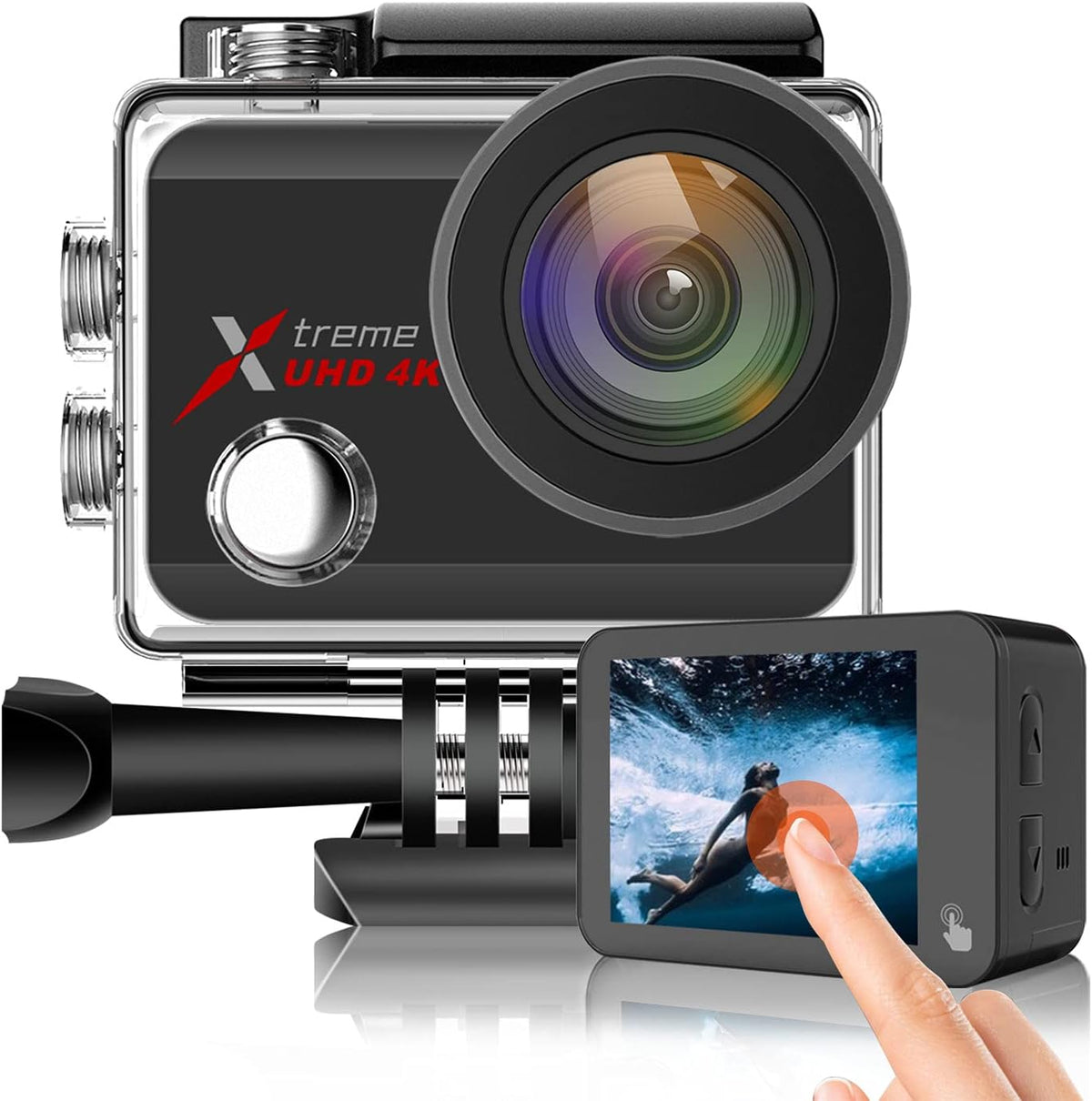 4K 60FPS 20MP Waterproof Action Camera with Touch Screen Stabilizer 2 Rechargeable 1350 Batteries and Accessories Kit P8086