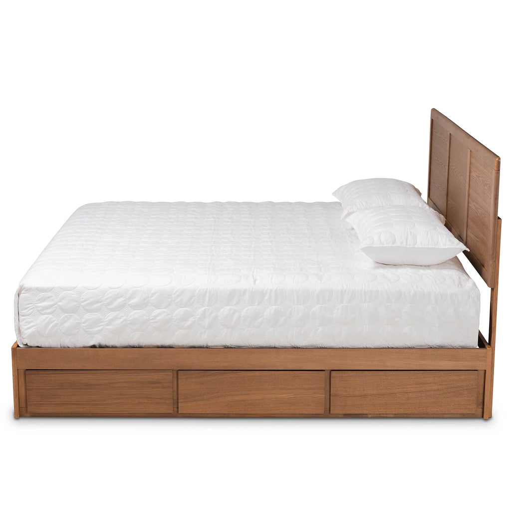 King Ash Walnut Wood Storage Platform Bed T344843