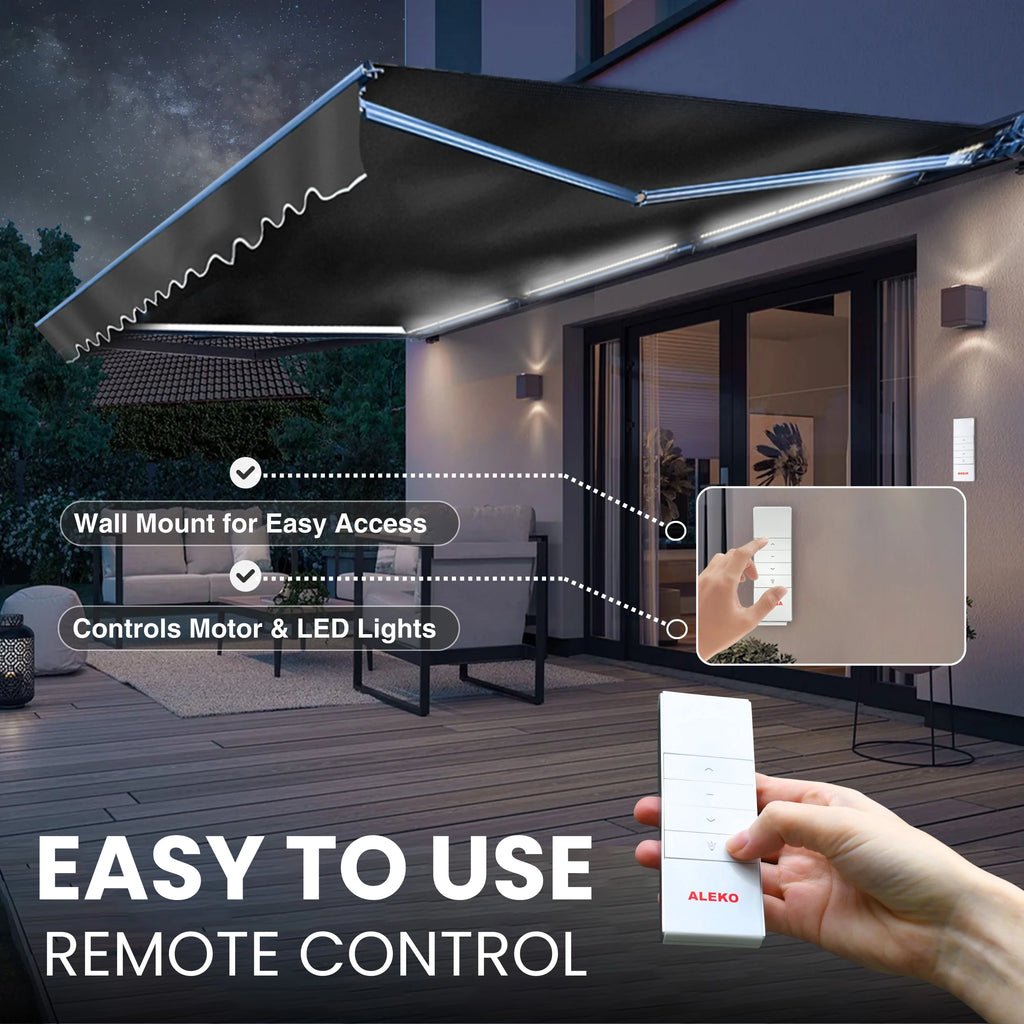 Gray White Striped Motorized Retractable Patio Awning C597
