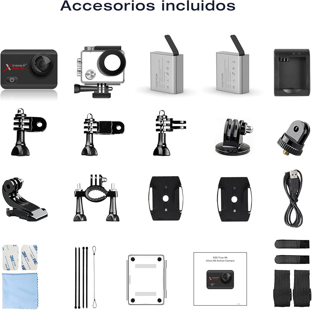 4K 60FPS 20MP Waterproof Action Camera with Touch Screen Stabilizer 2 Rechargeable 1350 Batteries and Accessories Kit P8086