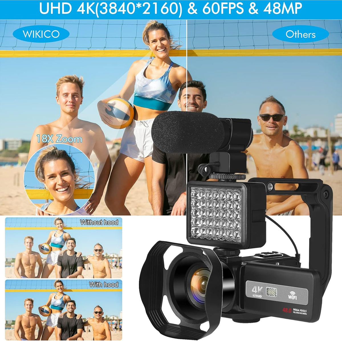 4K 60FPS Autofocus Digital Camera with WiFi, 32GB SD Card, 2 Batteries Z86888