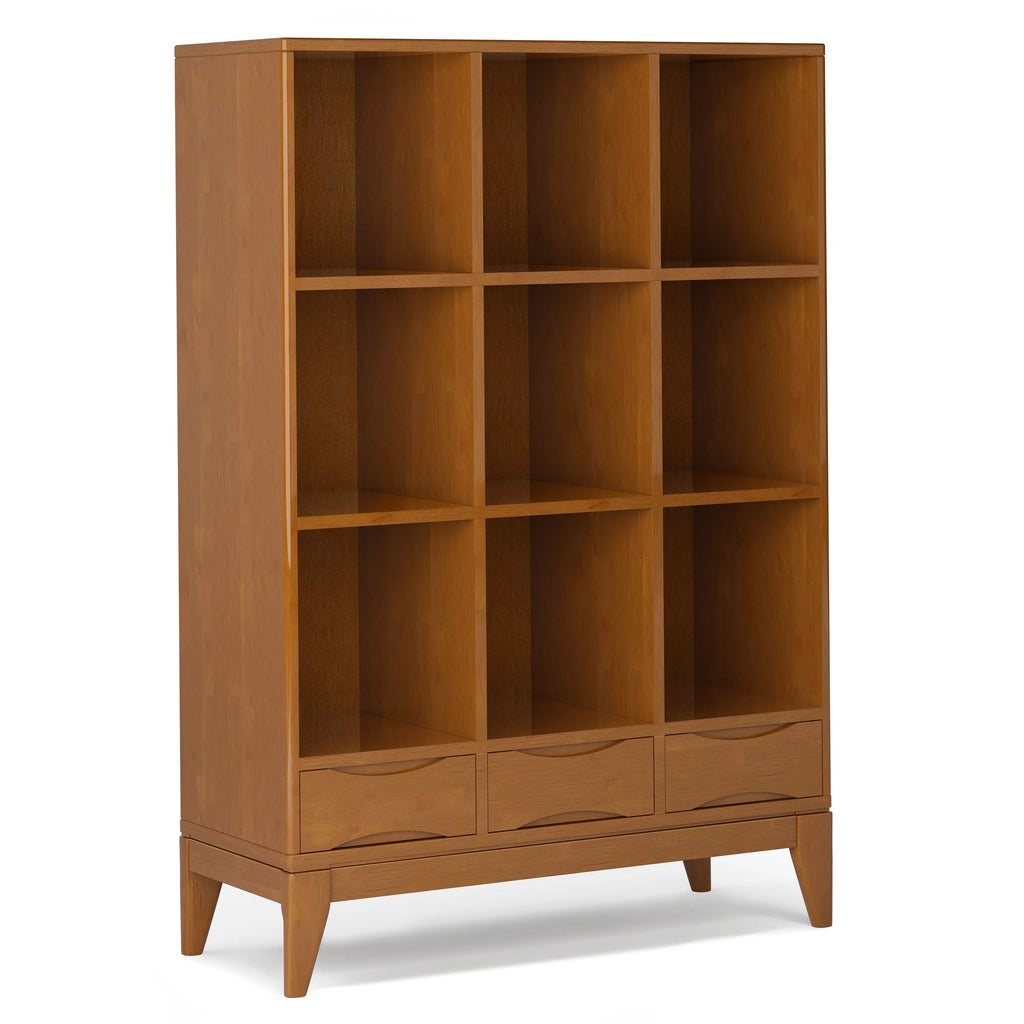 Teak Brown Solid Hardwood Cube Storage Bookcase with Drawers X89056