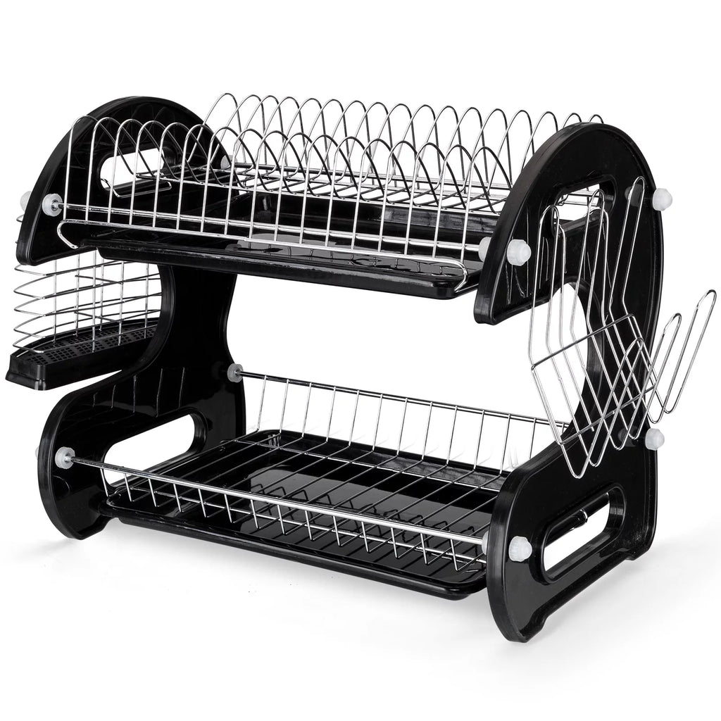 Black 2-Tier Plastic Dish Drainer C380072