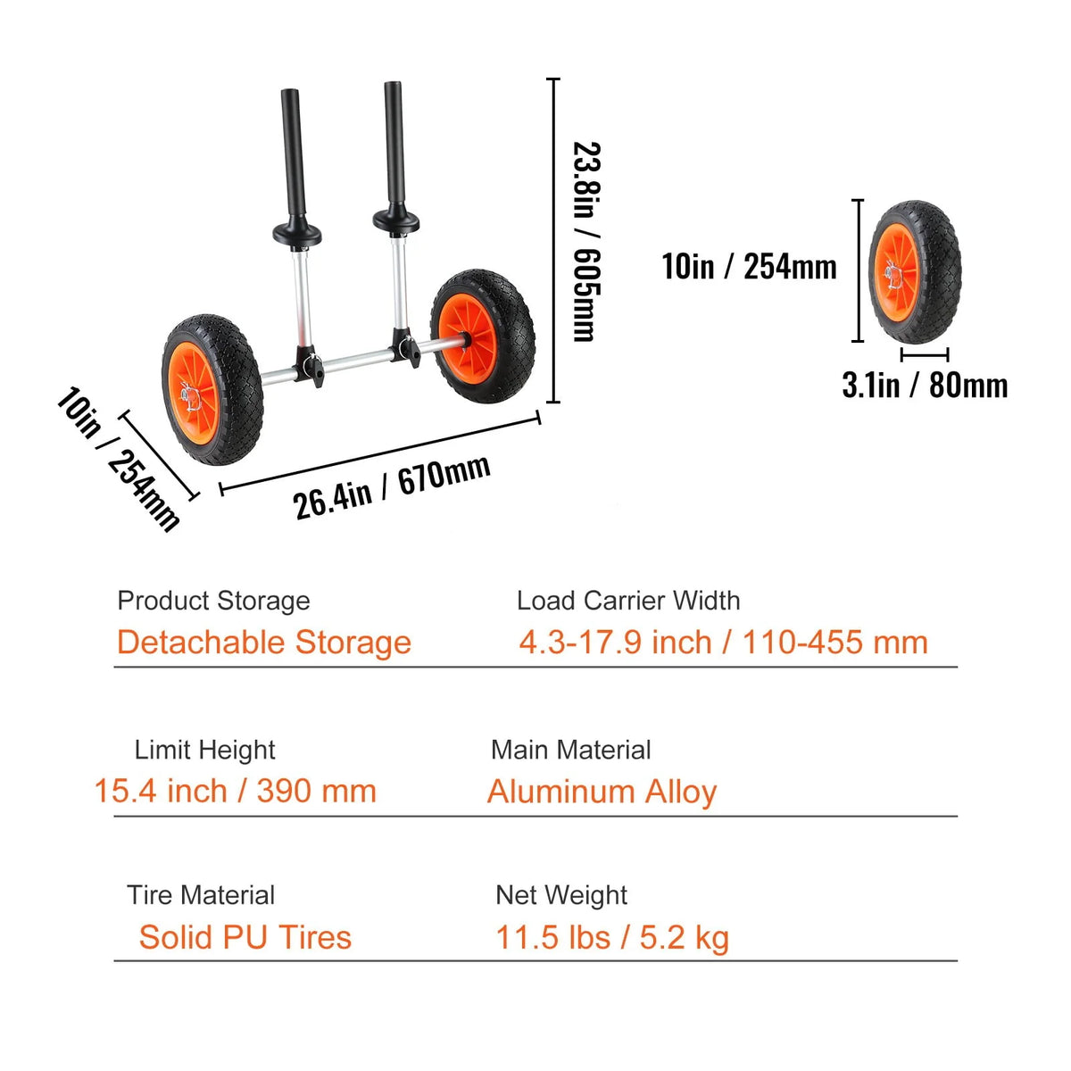 Adjustable Kayak Cart with 10'' Solid Tires P390301