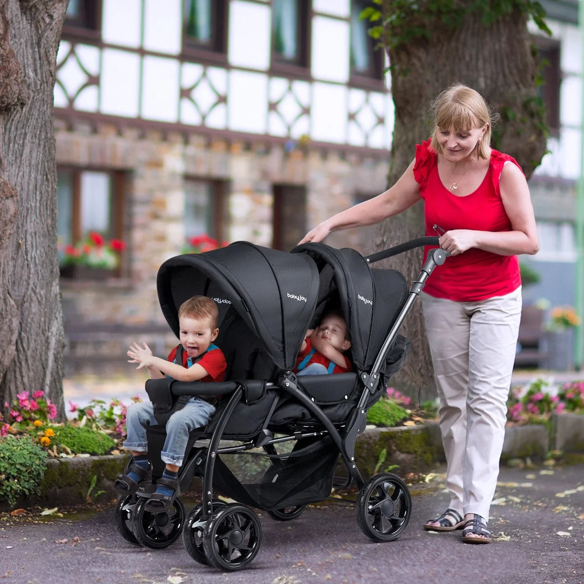 Double Stroller Foldable Lightweight Black K77834