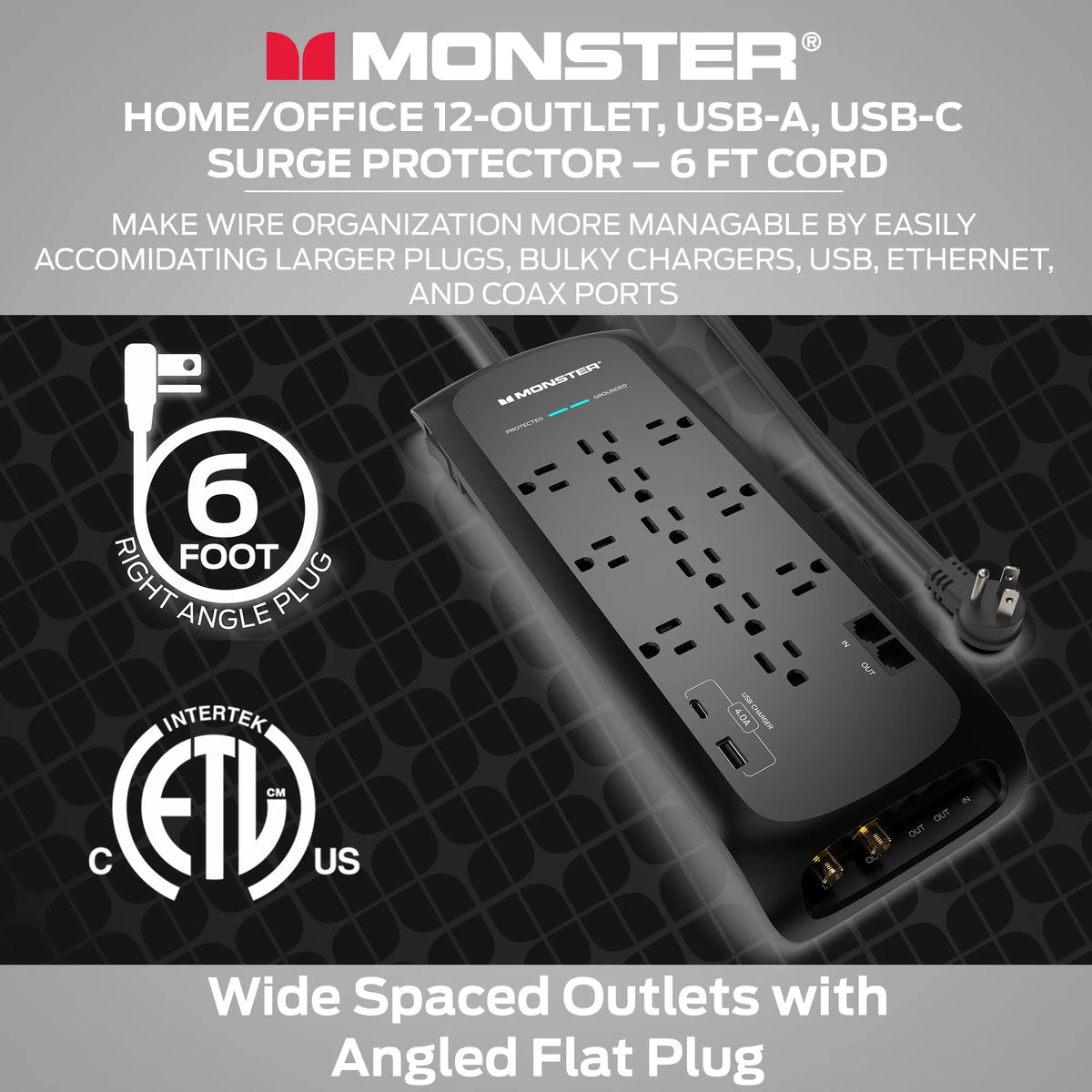 Black Power Strip and Tower Surge Protector with 4050 Joule Rating C739204