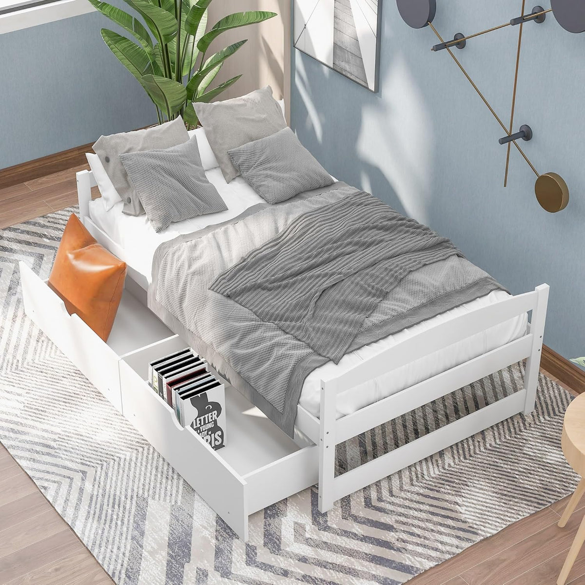 White Twin Size Wood Daybed with 2 Drawers G229