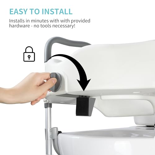 Grey+White 5 Inch Raised Toilet Seat with Handles Y7894