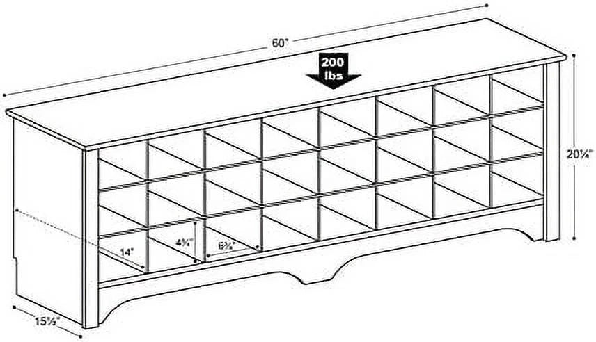 White 24-Pair Shoe Cubby Bench V650026