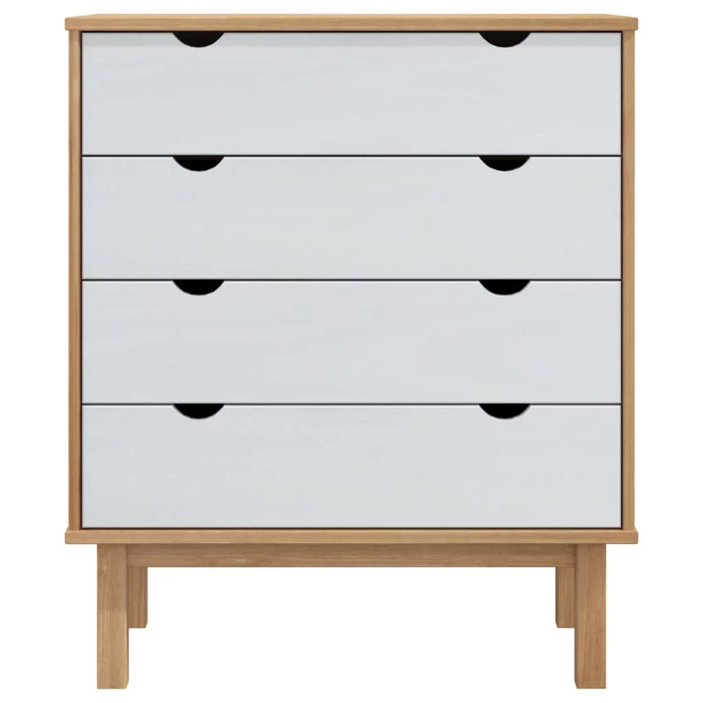 Brown&White Solid Wood Pine Drawer Cabinet V7641