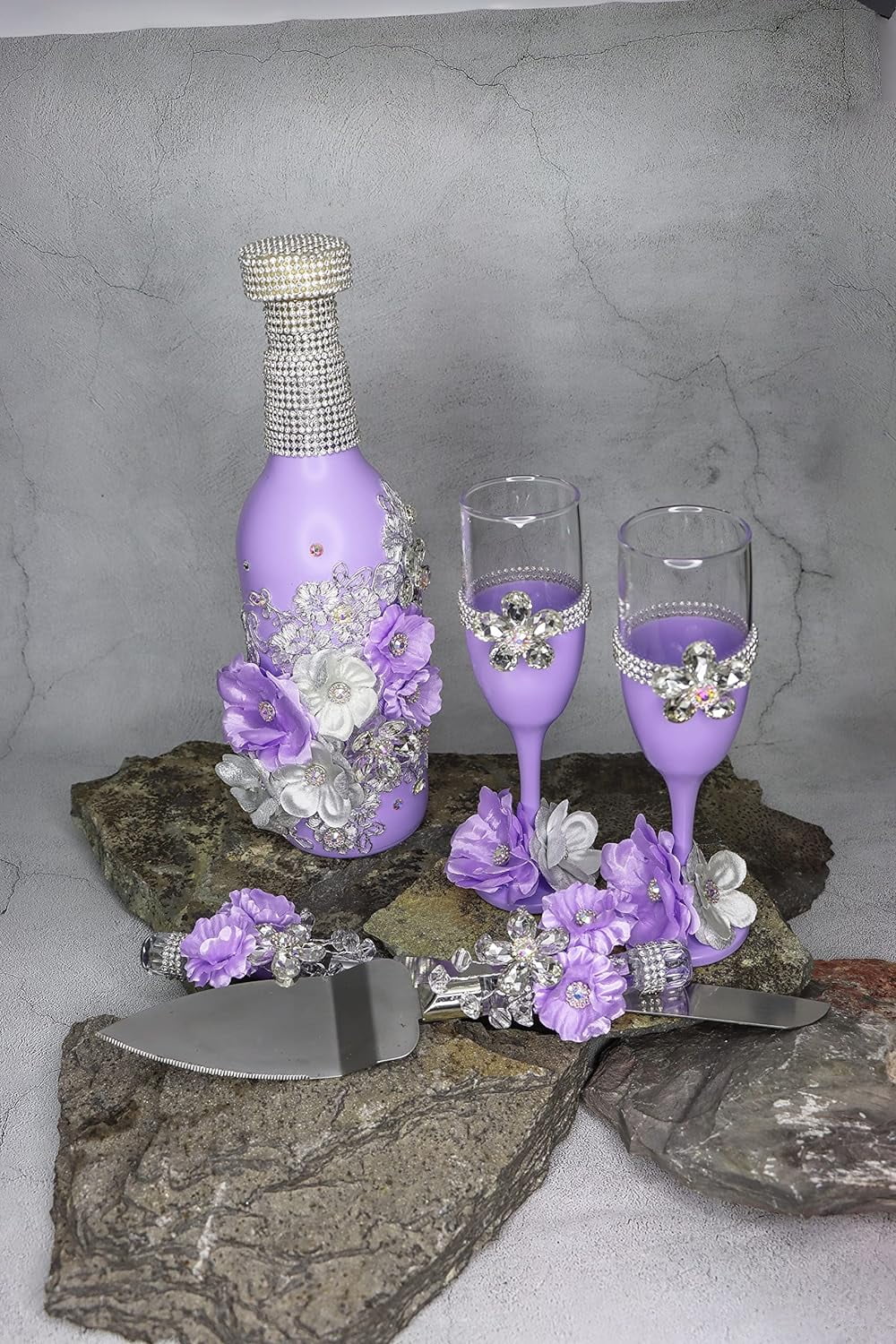 Champagne Glasses Set Emerald Green Silver Q723581