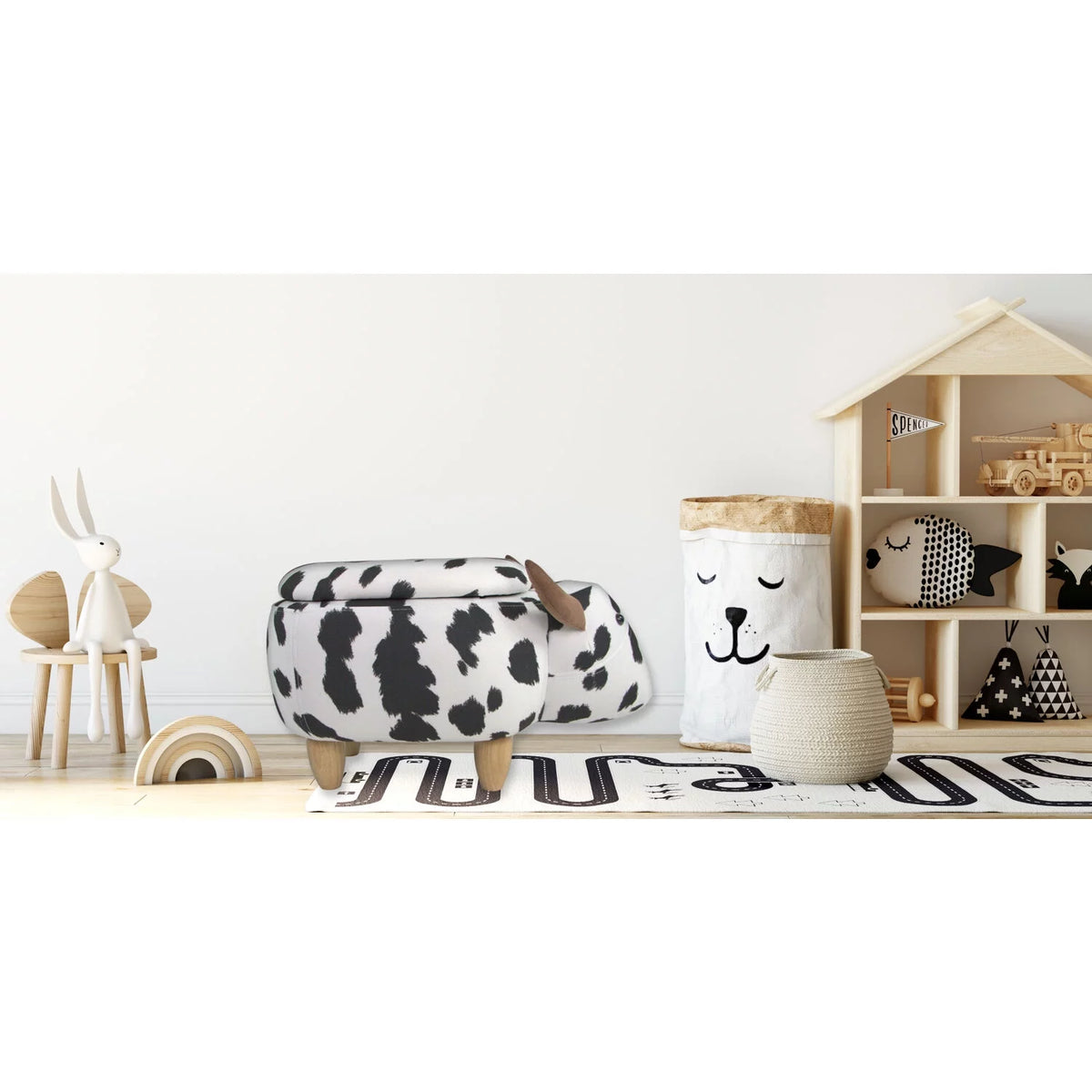 Black-White Cow Animal Shape Storage Ottoman C4474