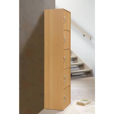 Black 5-Shelf Wood Bookcase with Doors H58809
