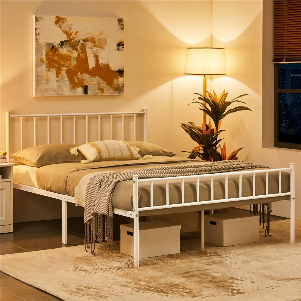 Queen Metal Bed Frame with Spindle Headboard and Footboard J932023