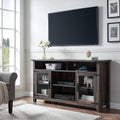 Light Rustic Oak TV Stand with Glass Storage Cabinets V625055