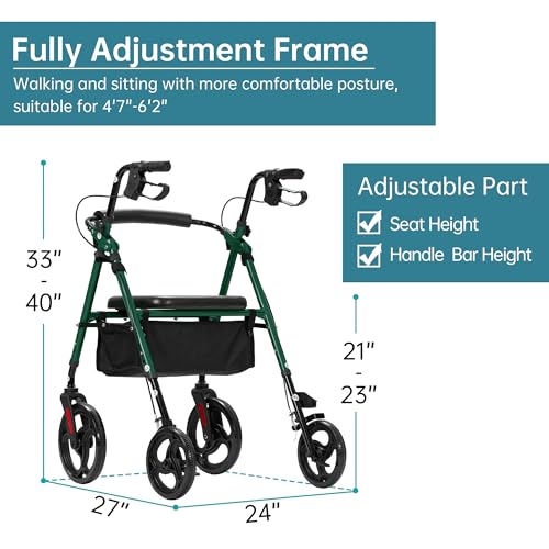 Green Rollator Walker with 10" Wheels R902