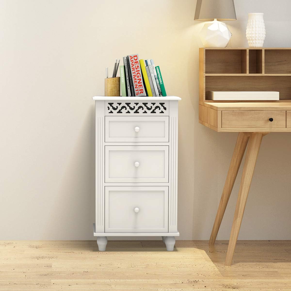 White 3 Drawer Wood Storage Cabinet L96875