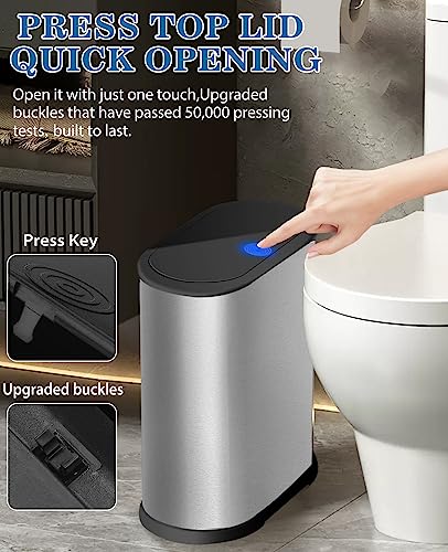 2.1 Gallon Stainless Steel Slim Trash Can with Press Top Lid Q86821
