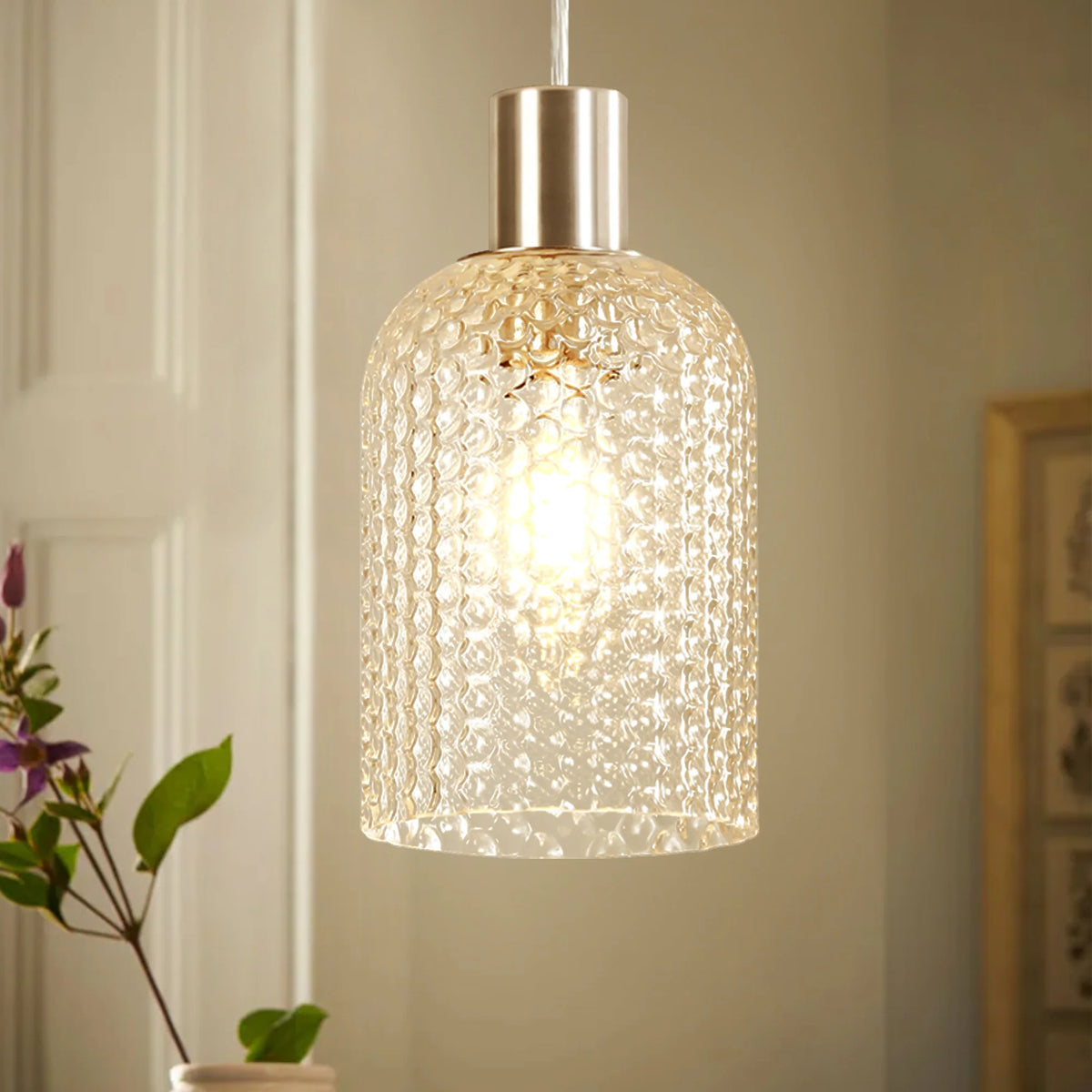 1-Light Dimmable Clear Glass Vintage Pendant G2924