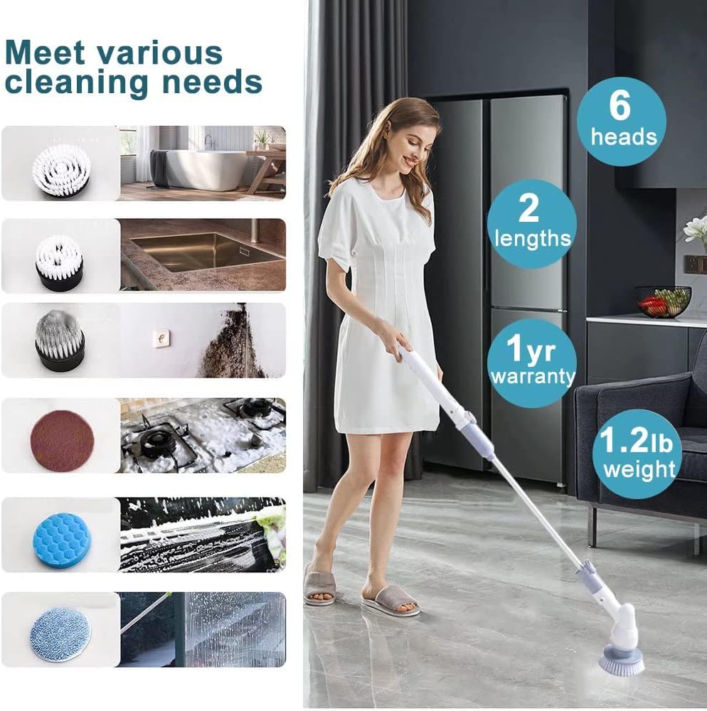 Cordless Electric Spin Scrubber 6 in 1 Power Drill Brush Set Pack of 2 Q749