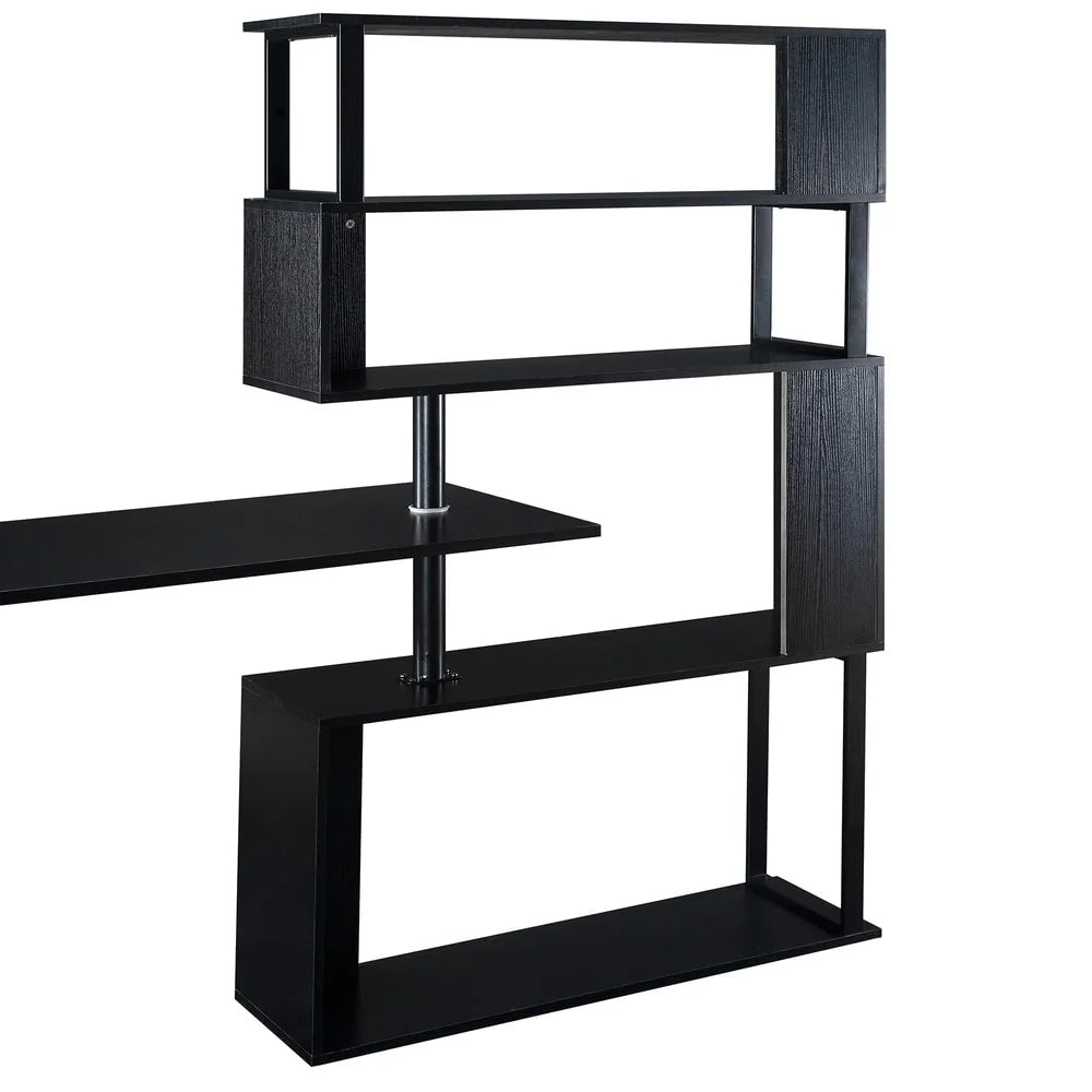 L-Shaped Corner Computer Desk with 5-Tier Bookshelf Black L2371