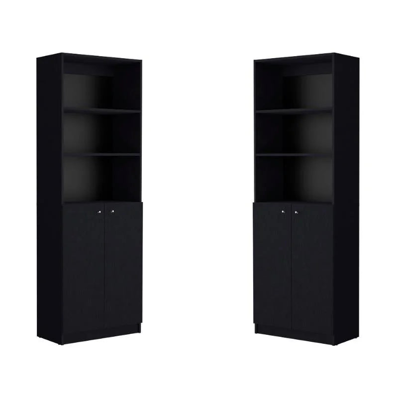 Black 2 Door Engineered Wood Bookcase Set of 2 N56840