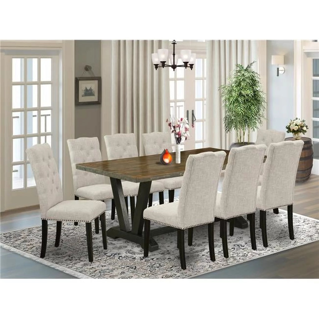 9 Piece Solid Wood Dining Room Table Set N606