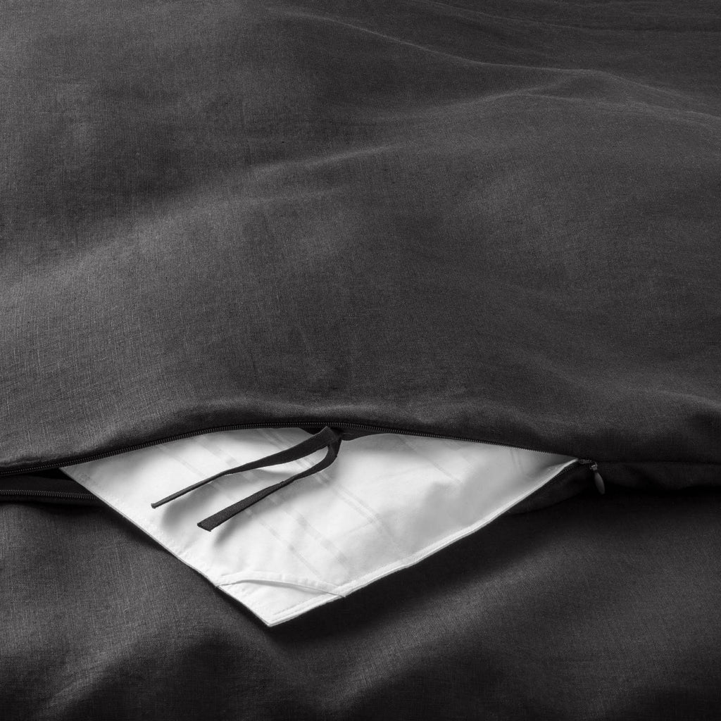 Washed Black Linen Duvet & Sham Set R8386