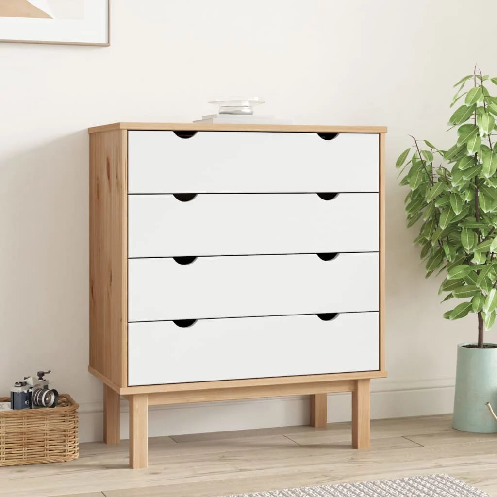 Brown&White Solid Wood Pine Drawer Cabinet V7641