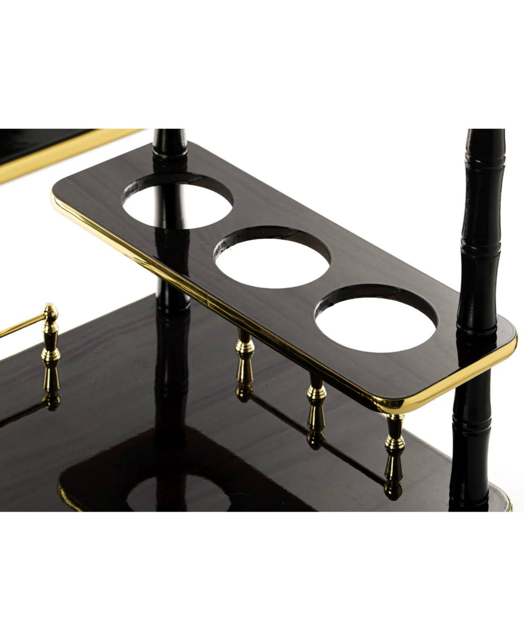 Gold Black and White Wood Serving Bar Cart with 2 Tier Shelves and Rolling Wheels V9297
