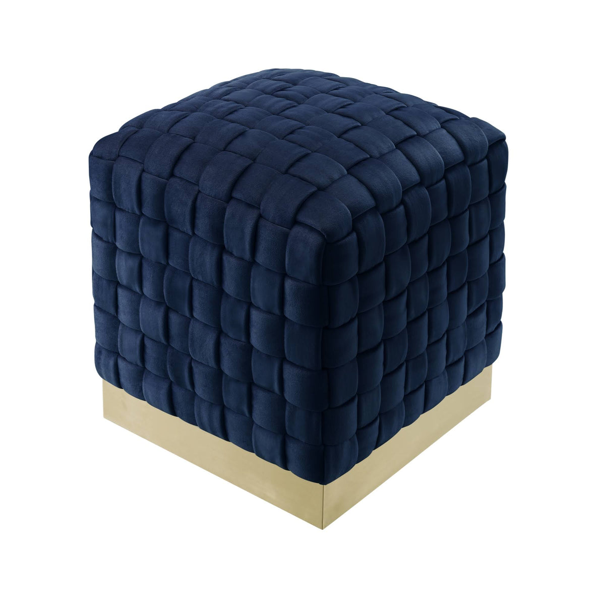 Navy Gold Velvet Cube Ottoman Q2981