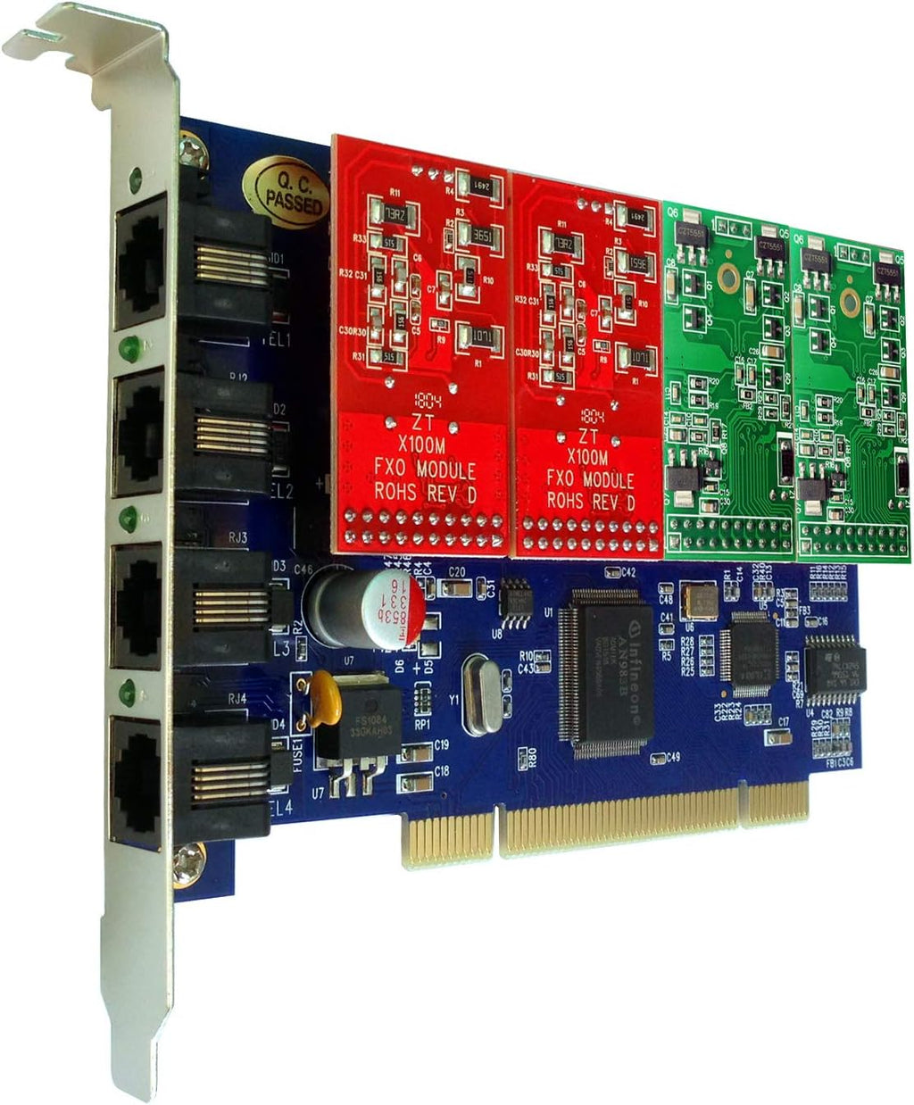 FXS Card with 2 FXO +2 FXS modules, PCI Card for VoIP Telephone System V514