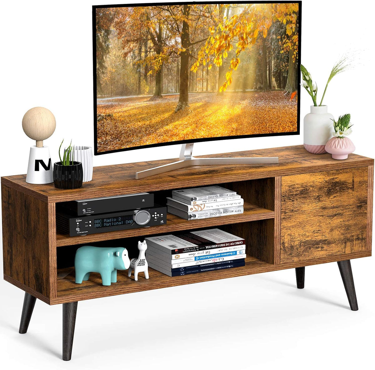 Retro Wood TV Console Table with Storage F331418