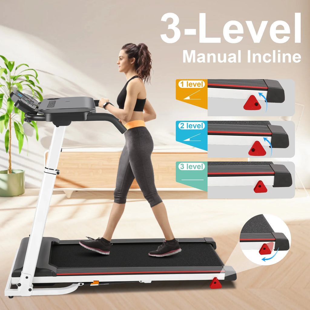 White Folding Treadmill with Removable Tabletop and Incline K96200