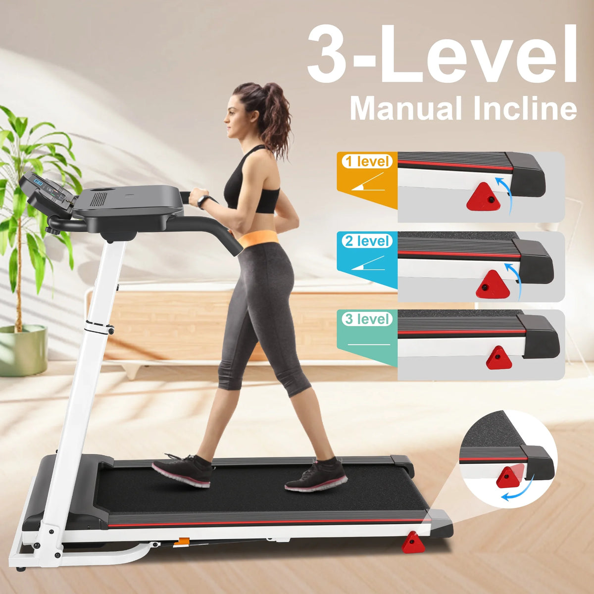 White Folding Treadmill with Removable Tabletop and Incline K96200