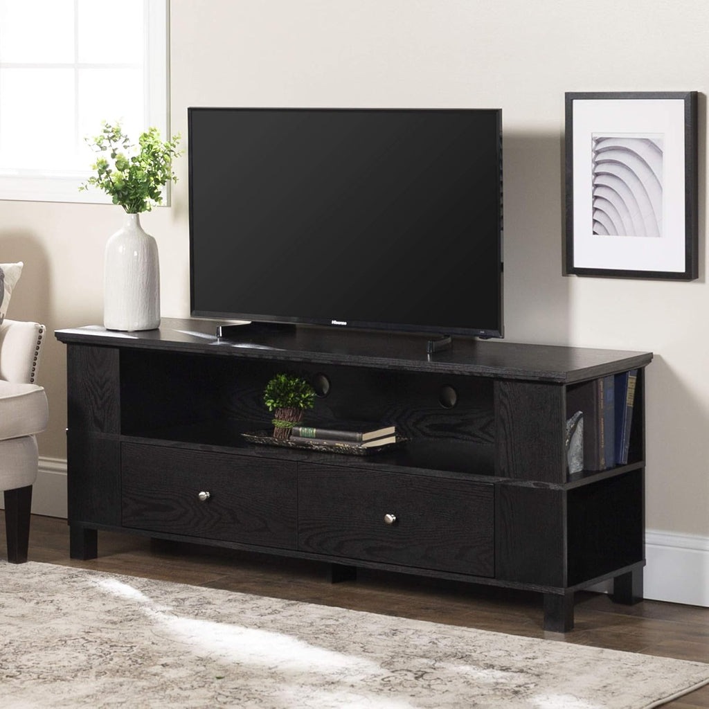 60 Inch Black TV Stand with Cabinet Doors and Side Storage S655